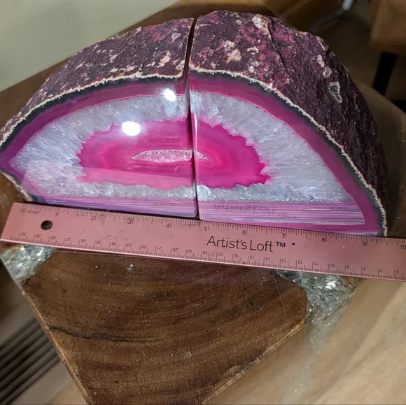 Pair of Brazilian Agate Geodes Dyed Pink Polished Sections for Bookends, Etc - Picture 6 of 14
